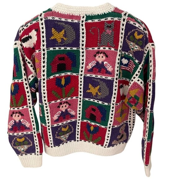 Vtg Northern Isles Hand Knit Cardigan Sweater Sz S Cottagecore Patchwork 90s - Picture 2 of 16